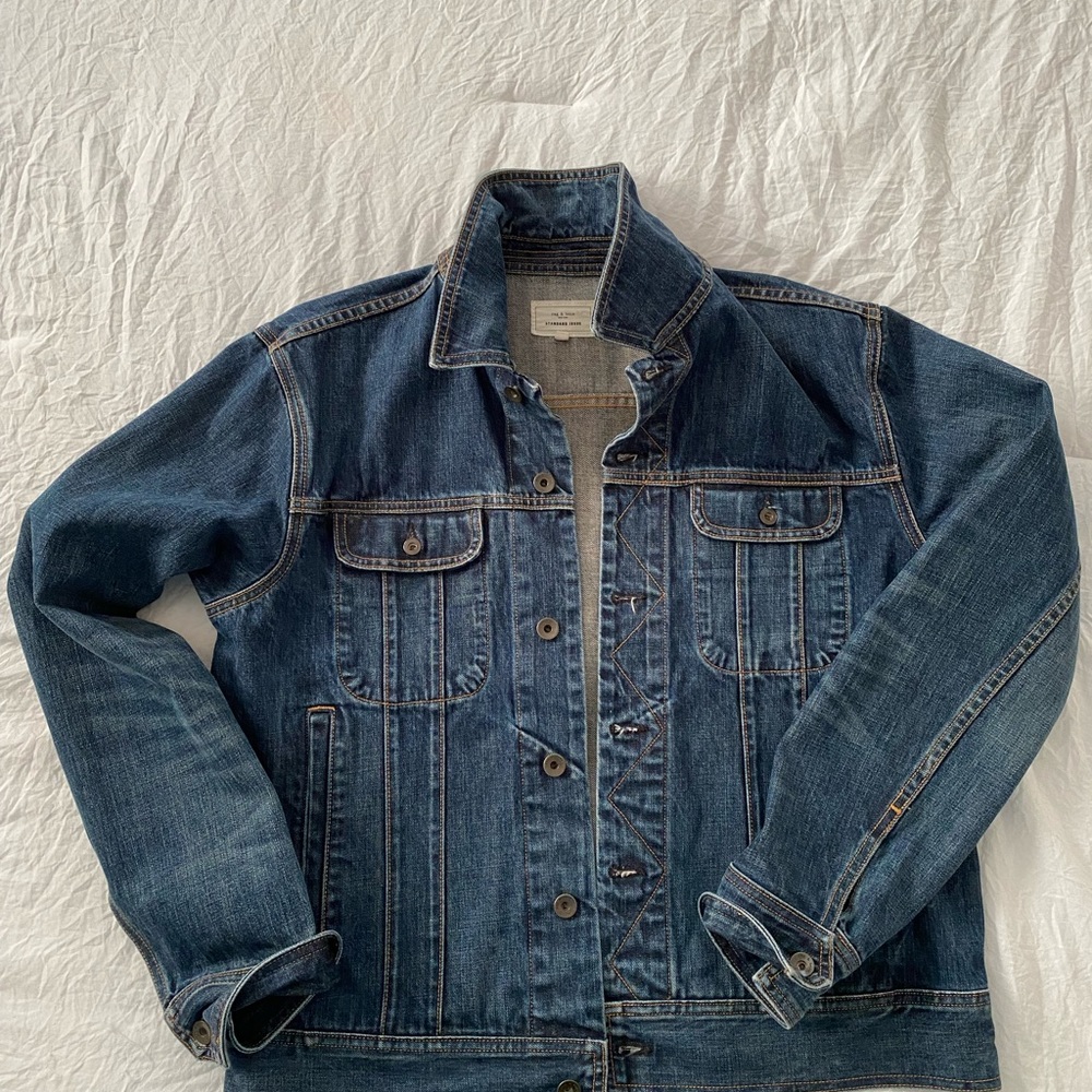 rag & bone Men's Denim Trucker Jacket in Dark Blue - Picture 2 of 12